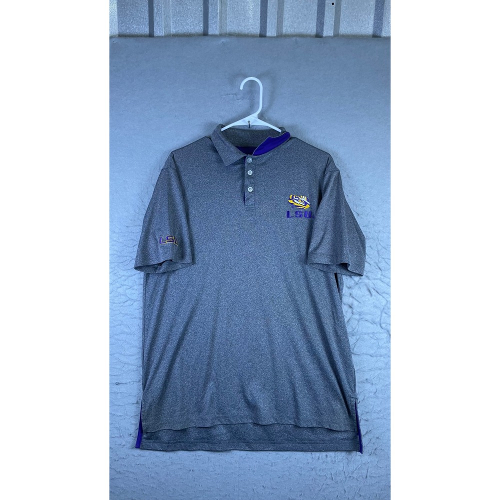 LSU Tigers Polo Shirt Mens XL Gray Excellent Short Sleeve Heathered Logo